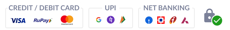 Pay with UPI, Visa, Mastercard, RuPay, Google Pay, PhonePe, Paytm or net banking