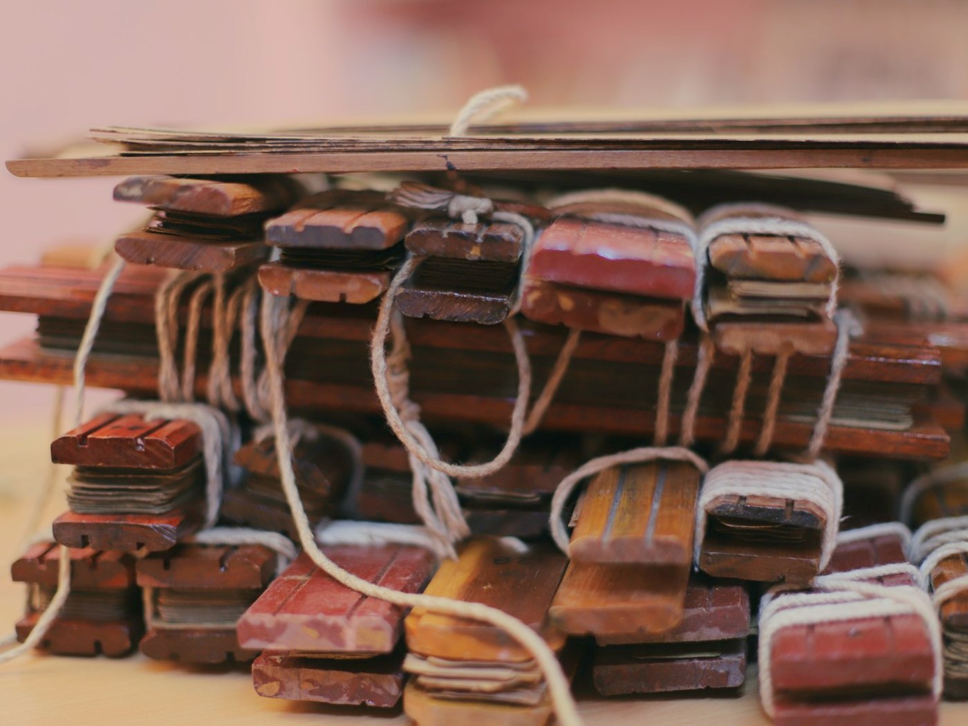 Bundles of palm-leaf manuscripts, olai chuvadi, in the library